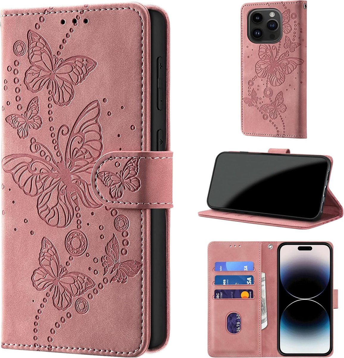 Beschermhoes voor iPhone 15 Pro Max 6,7 Zoll, lichtblauw | RFID-blokkering, Premium PU-leer, Kaartsleuven, Standfunctie, Portemonnee-ontwerp