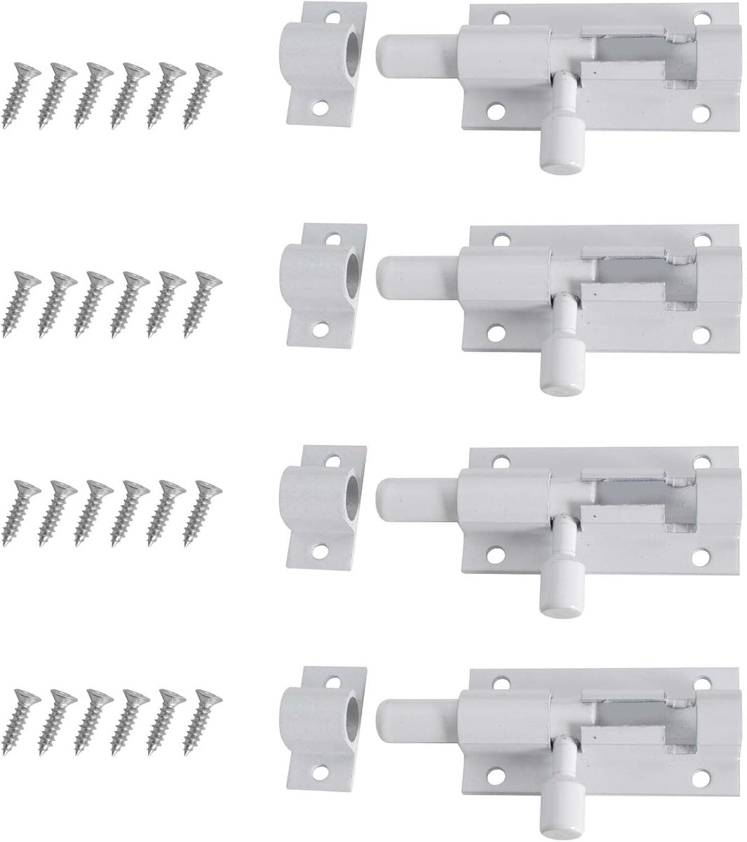 4 stuks deurvatbout, schuifbout met schroef, veiligheidsschuifdeurvergrendelingen voor binnendeur, veiligheidsdeurslot, schuifboutvergrendeling, voor badkamer, toilet, schuur, douche, tuin, slaapkamer