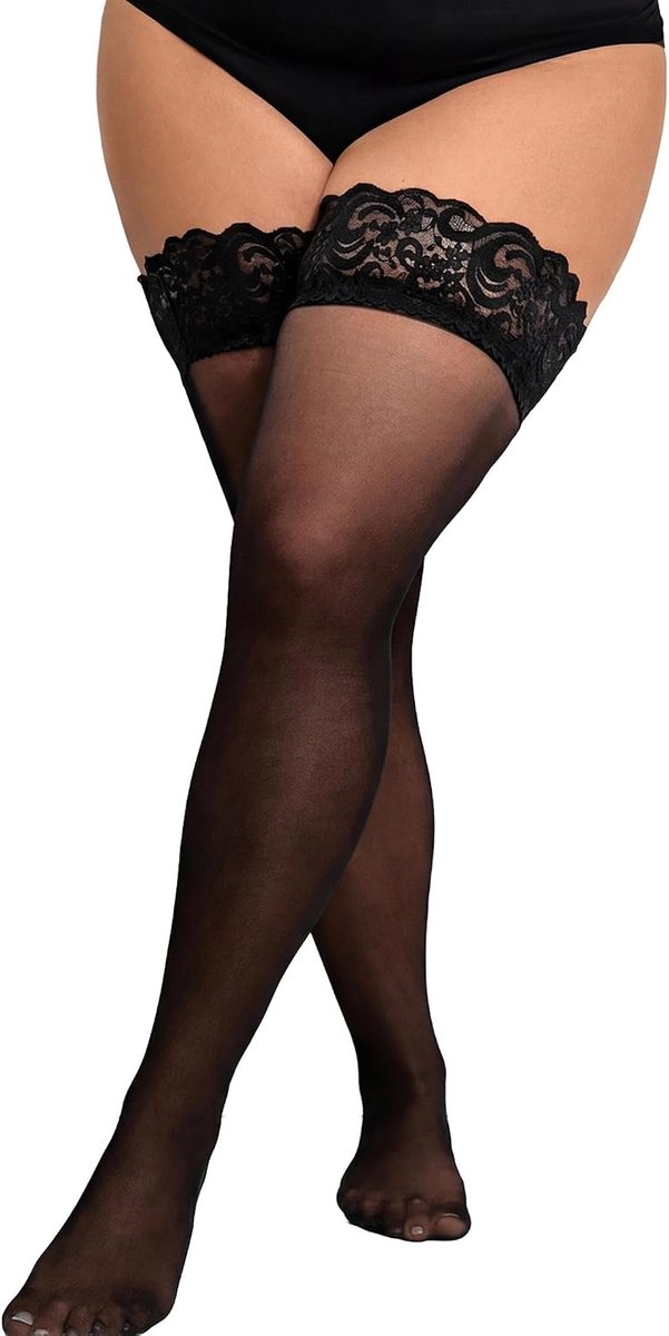 Size Dames Hoge Nylons Kousen Kanten Silicone Stay Up Glanzend Doorzichtig Lingerie Panty voor Dikke Dijen
