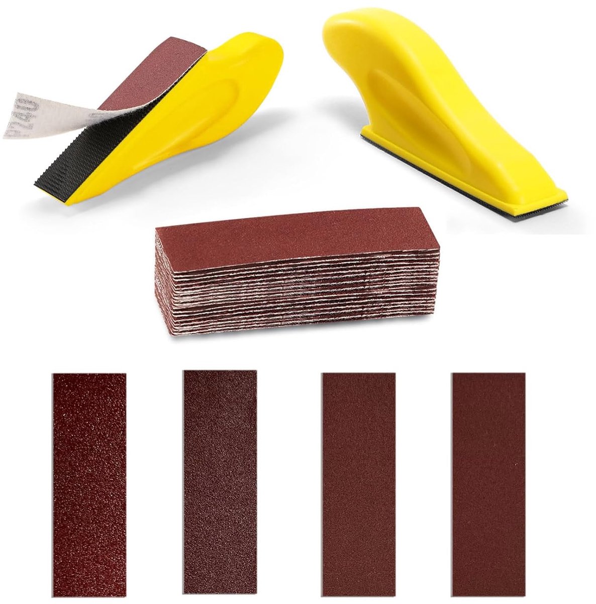 Microdetail-schuurpapierset, mini-handschuurblok voor het bewerken van nauwe plaatsen en polijstprojecten, 8,9 x 2,5 cm nat-/droogschuurpapier, korrel 60, 120, 240, 400