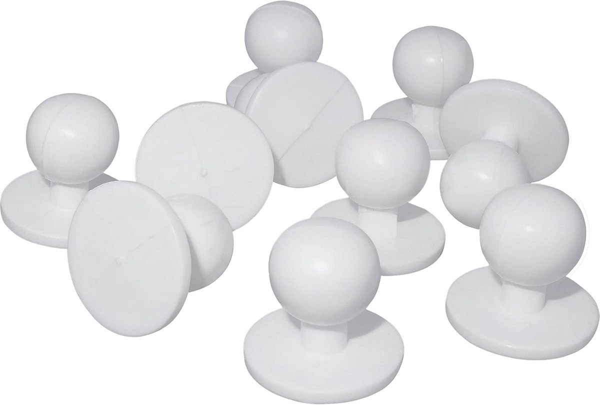 - C56554 - set met 10 kogelknoppen voor kookjas Ø17,3 x 16,6 mm - kleur wit - van kunststof - bakkerij kleding handwerk breien