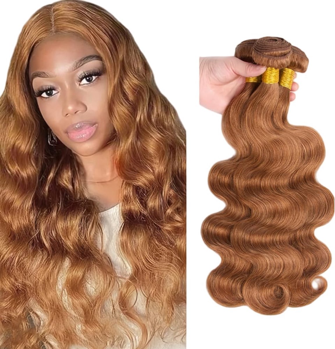 30 32 34 Inch Bundles Human Hair Extension Body Wave menselijk haar Bundles Unprocessed Brazilian Virgin Hair #30 Light Brown Minimal detachment For Women 3 Bundles Total 150g