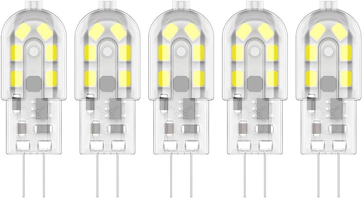 5X G4 LED-Lampen 2W LED Lamp 12 SMD 2835LEDs Koudwit 6000K LED Verlichting Energiebesparend 200LM Geen Flikkering AC/DC12V