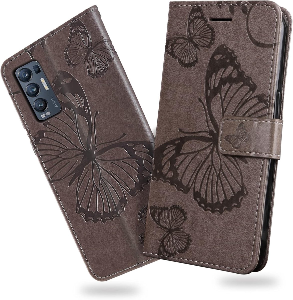 Hoesje voor OPPO Find X3 Neo 5G / OPPO Reno 5 Pro Plus 5G, Kaartenvakken en Horizontale Standfunctie Magneet Hoesje voor OPPO Find X3 Neo 5G / OPPO Reno 5 Pro Plus 5G, Grijs