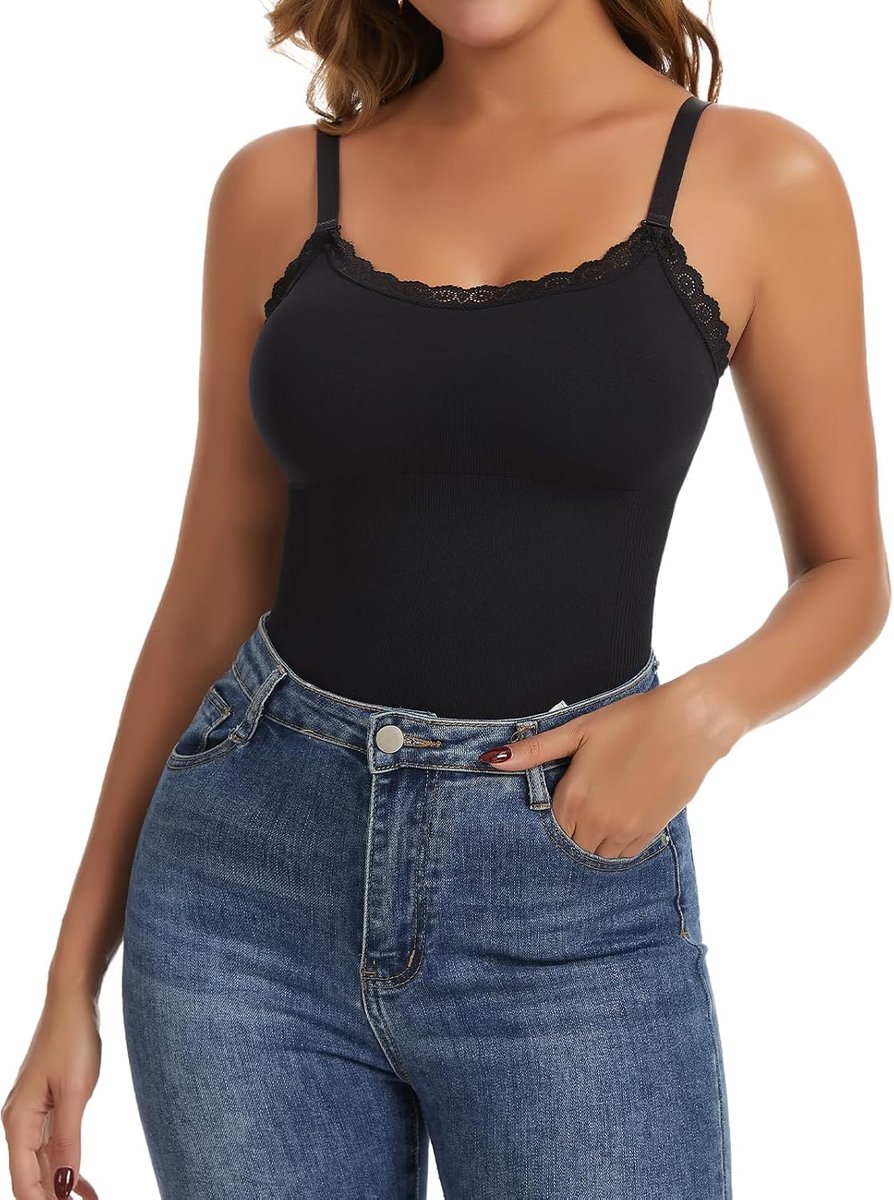 Damesbeha, onderhemd met kant, shapewear, overhemden, buikweg, gevoerde bandjes, naadloos, bodyshaper, compressie-tanktop