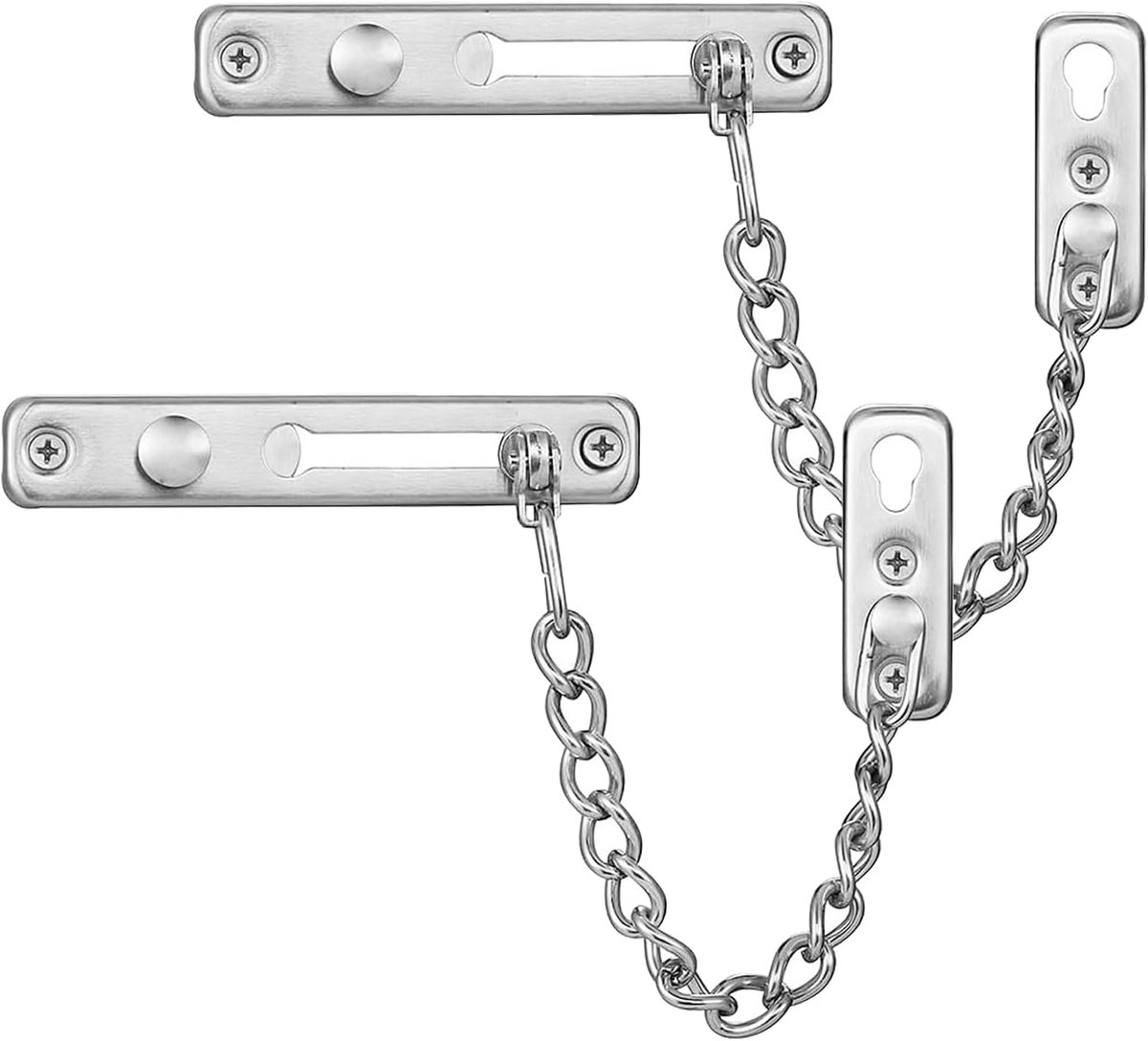 Security Door Chain Lock Sturdy Door Lock Latch For Inside Door Stainless Steel Hotel Door Lock With Spring Button Door Locks For Kids Safety Brushed Nickel