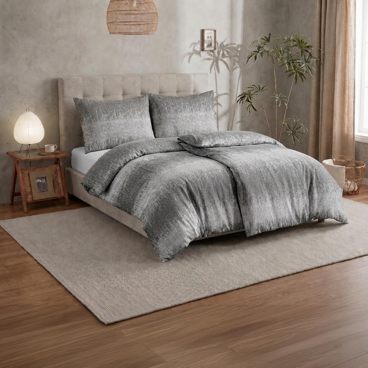 Home Beddengoedset 135 x 200 cm, 100% katoen, 1 dekbedovertrek 135 x 200 cm + 1 kussensloop 80 x 80 cm, Made in Italy (drops grijs, 2-delig, 135 x 200 cm + 80 x 80 cm)