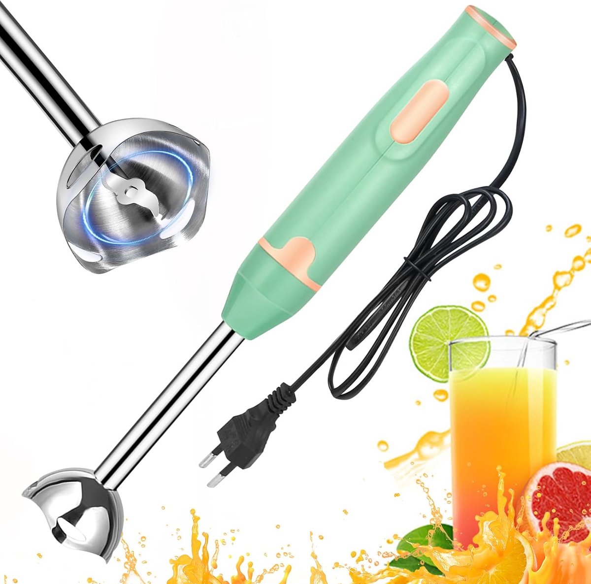 Elektrische staafmixer, 400 W pureerstaaf, snelheden roerstaaf, roestvrij staal voor babyvoeding, soep, smoothies, puree, saus handblender