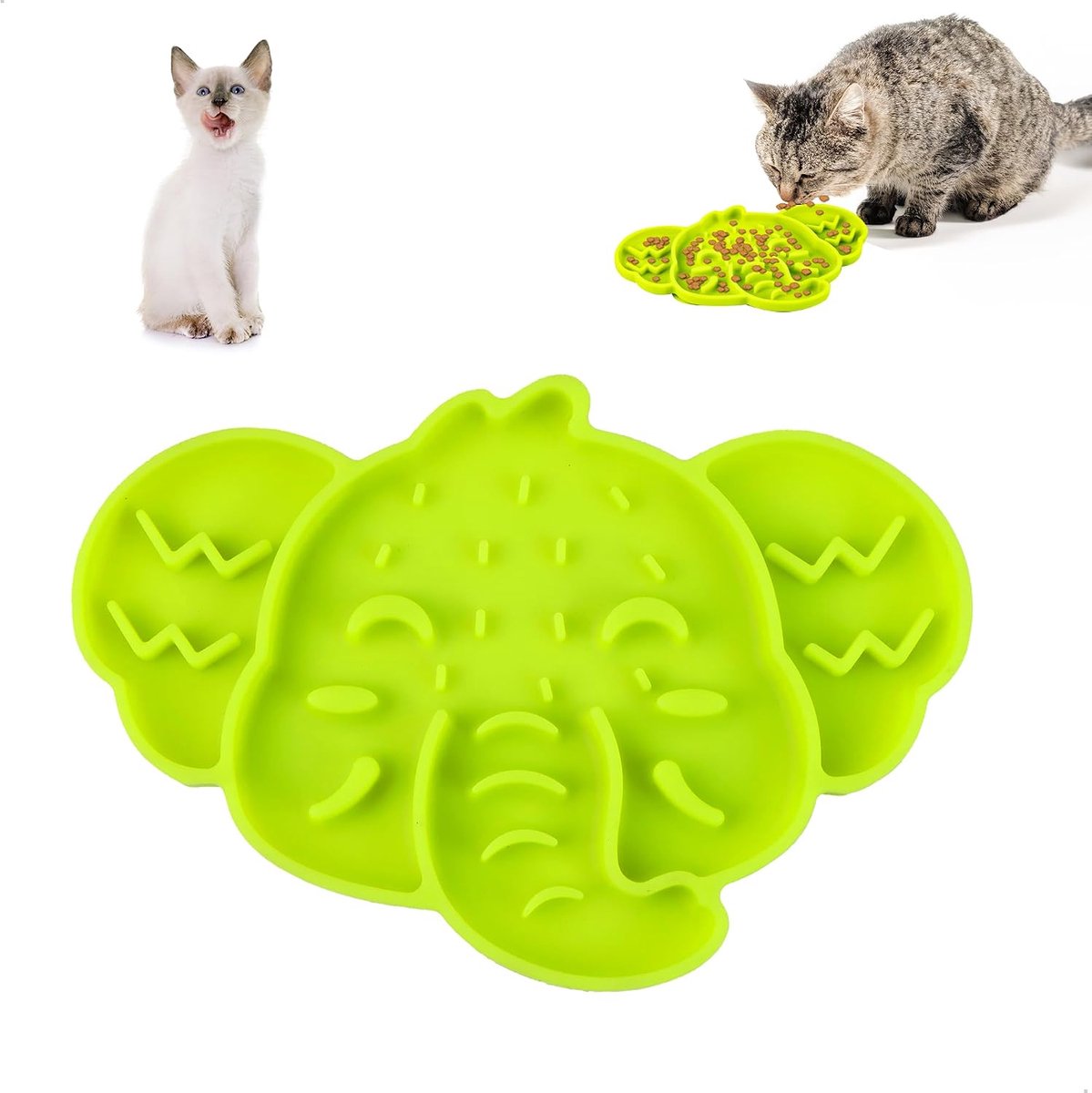 Kat, slow feeder, hond, huisdiervoermat, anti-schrokbak, hond, antislip, anti-wurg-puzzel-hondenbak van siliconen voor kleine, middelgrote en grote hondenrassen (groen)