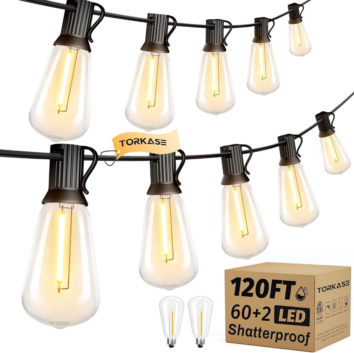 Tuinverlichting buiten lichtsnoern - Warm wit - 36,5 m - Waterdichte LED lichtslinger - Voor tuin en terras
