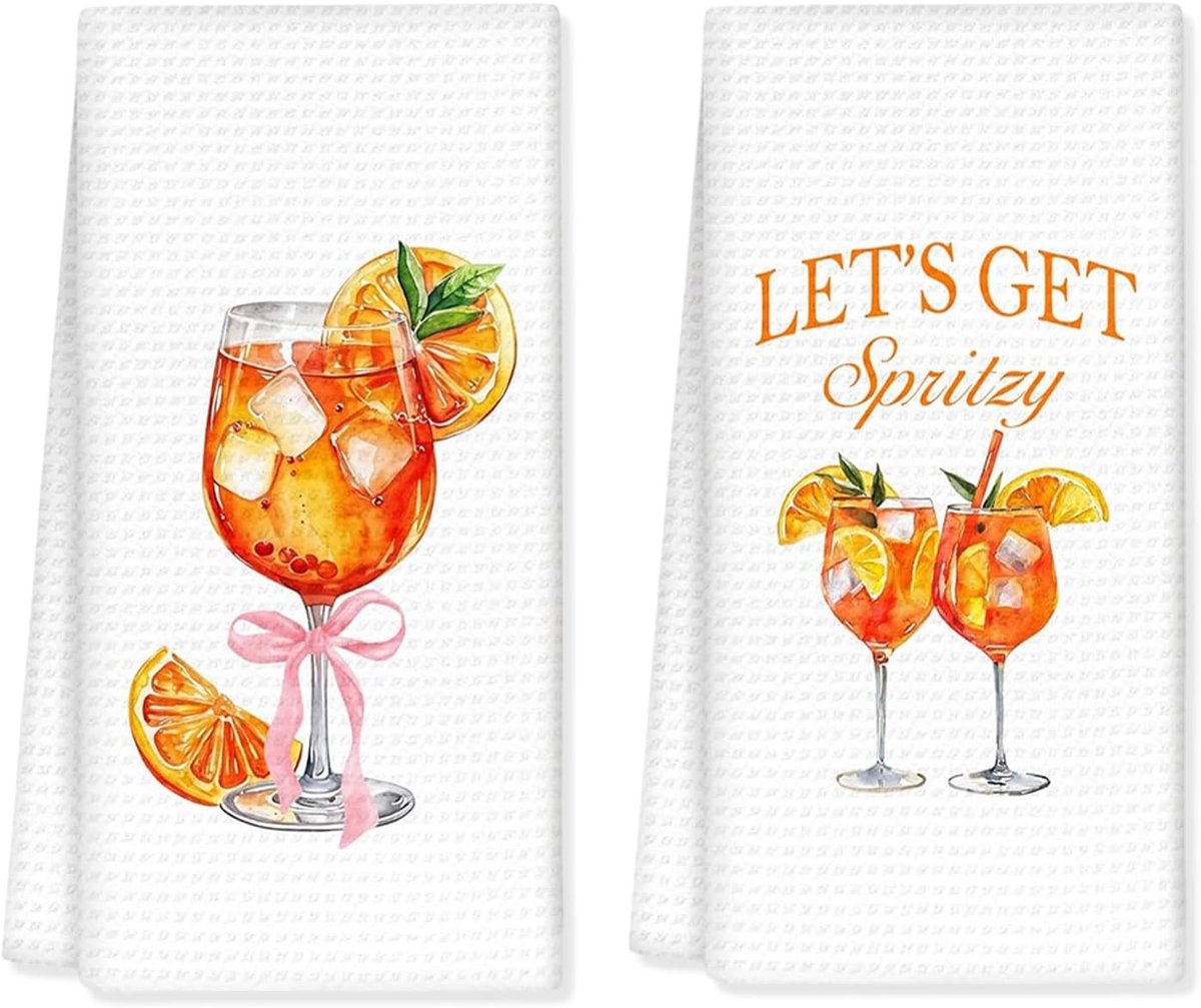 Kleurige Cocktail Theedoeken Set van 2, Perfect als Cadeau voor Vrouwen, Decoratieve Keuken- en Baraccessoires, Ideaal voor Cocktailthema en Feestjes
