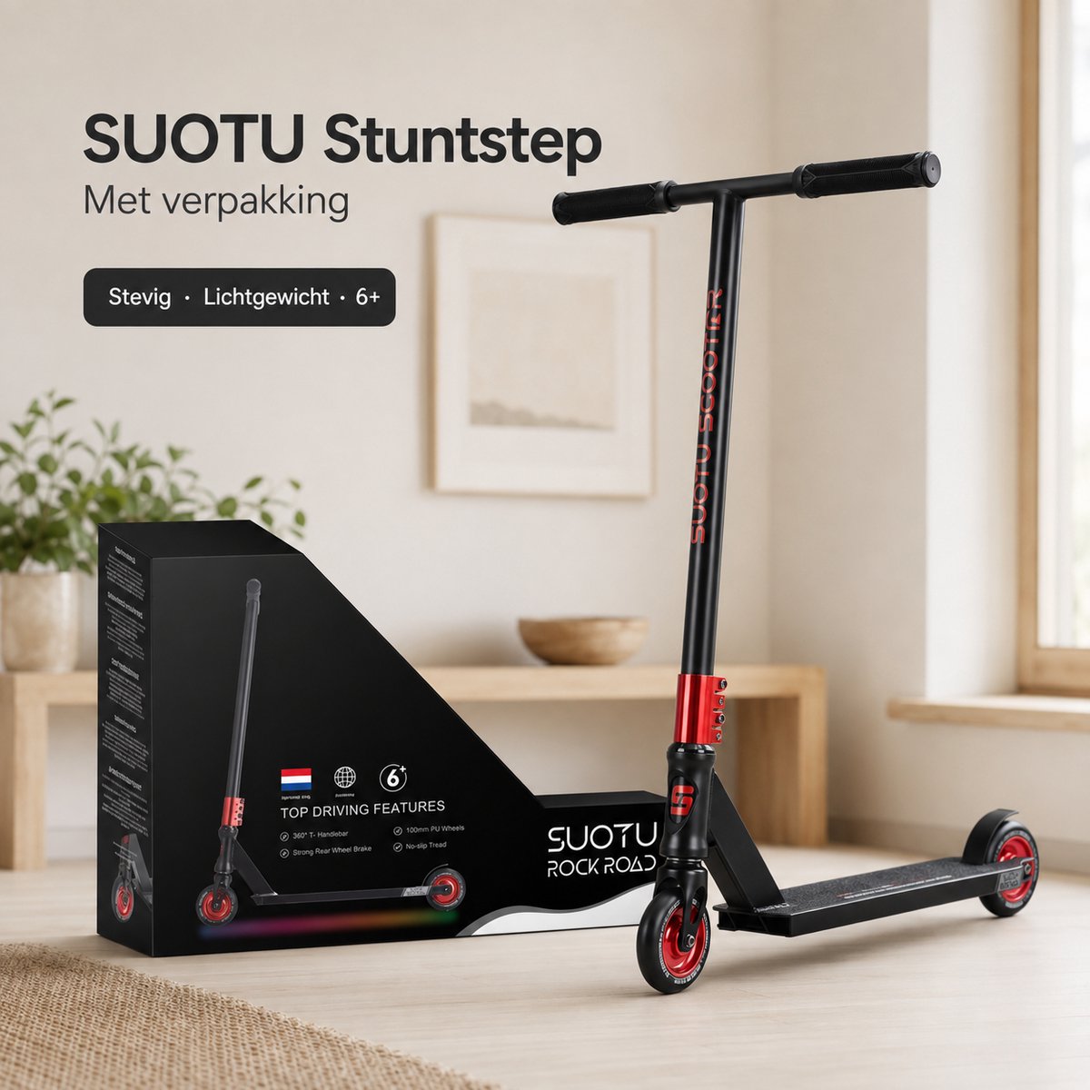 Suotu Stuntstep - Step - Kinderstep - Speelgoed Jongens/Meisjes - Maximale stuurhoogte: 78 cm - Aluminium - Buitenspeelgoed - Zwart/Rood — afbeelding 7