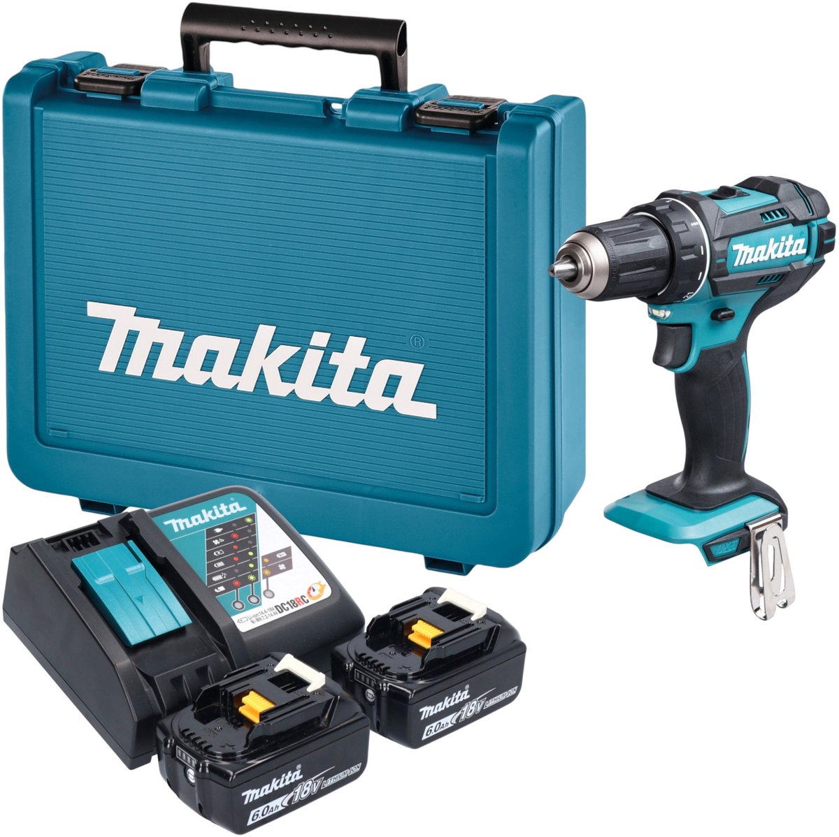 Makita DDF 482 RGE accu-boorschroevendraaier 18 V 62 Nm + 2x accu 6,0 Ah + oplader + koffer