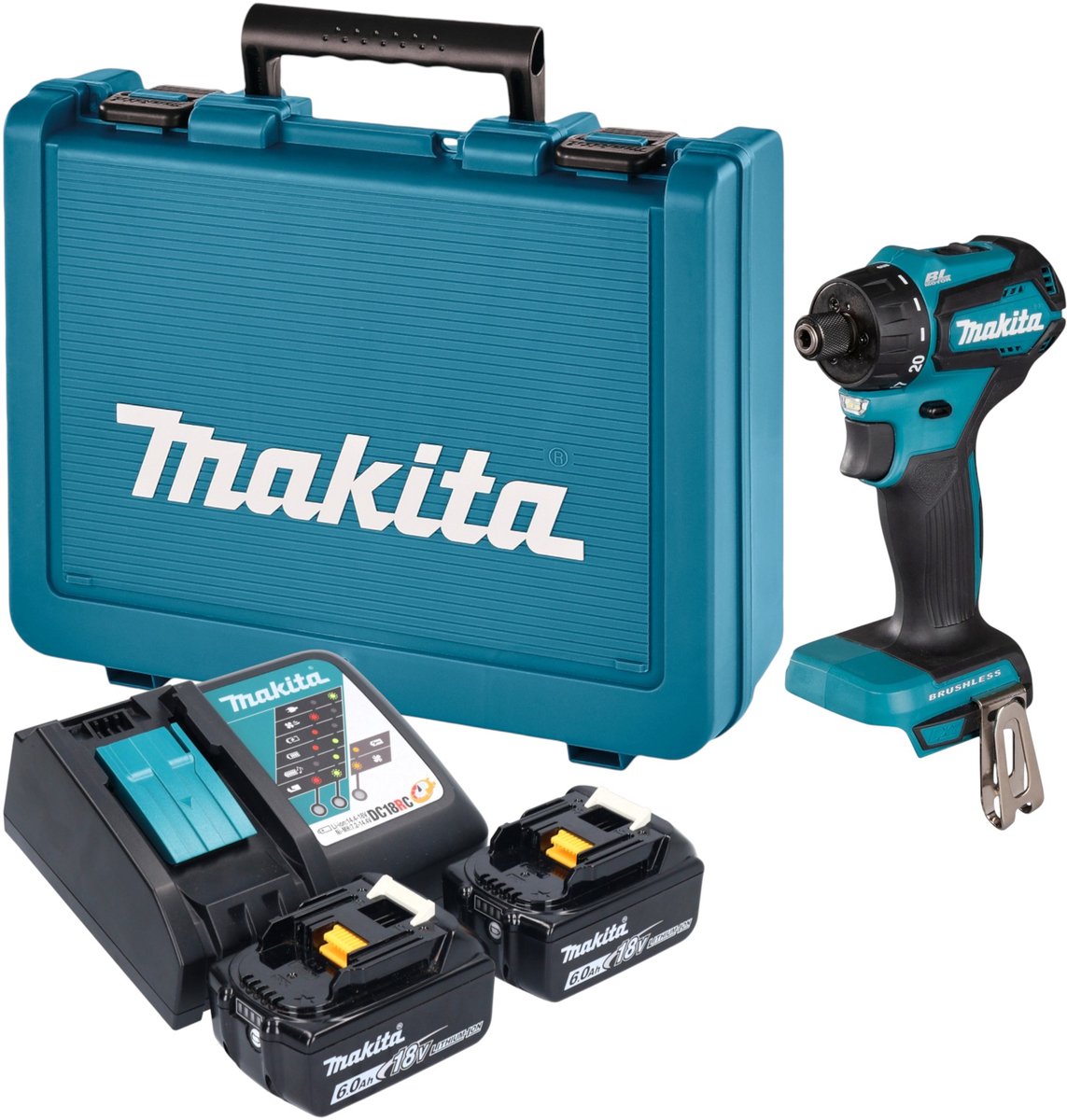 Makita DDF 083 RGE accuboormachine 18 V 40 Nm 1/4'' borstelloos + 2x accu 6,0 Ah + oplader + koffer