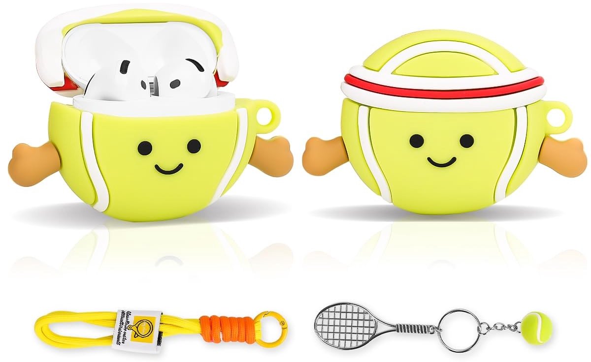 SolidKeus - Beschermende Silicone Hoes voor AirPods 4 met Sleutelhanger (Groene Tennis)