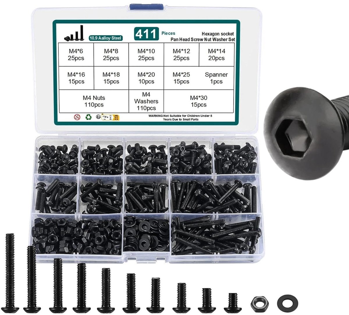 SolidKeus - M4 Schroeven en Moeren Set met 411 Stuks