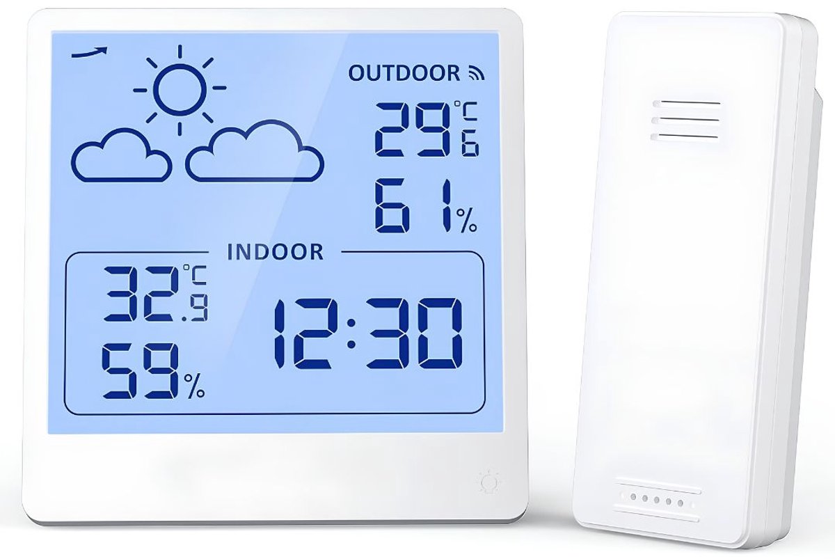 SP® Weerstation - Weerstation Binnen en Buiten - Thermometer Hygrometer - Wit - ‎ 2cm x 9cm x 13cm