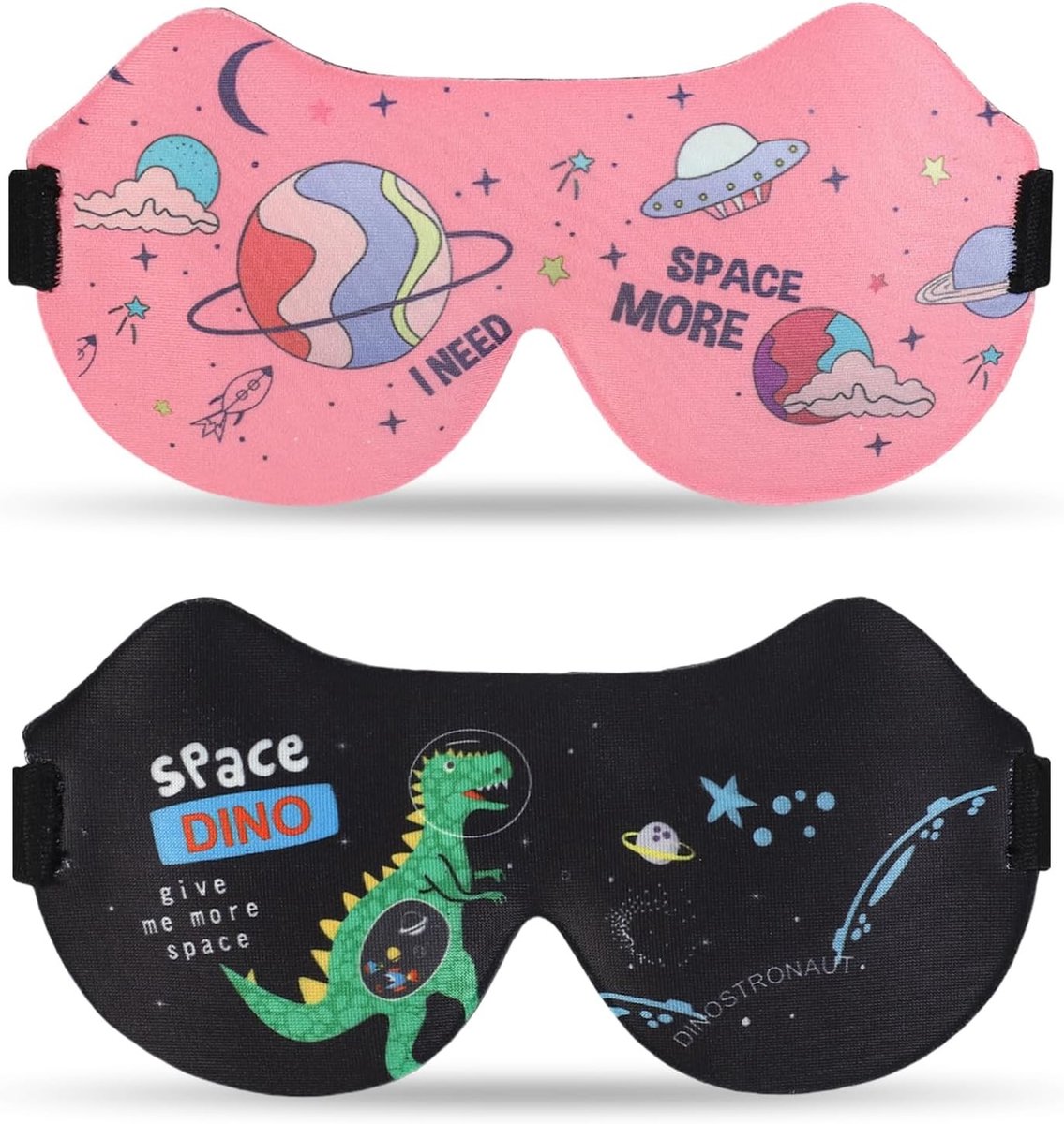 Set van 2 Kinder Slaapmaskers - 3D Slaapbril voor Kinderen met Verstelbare Band voor Reizen, Naps en Kamperen (Roze + Zwart)