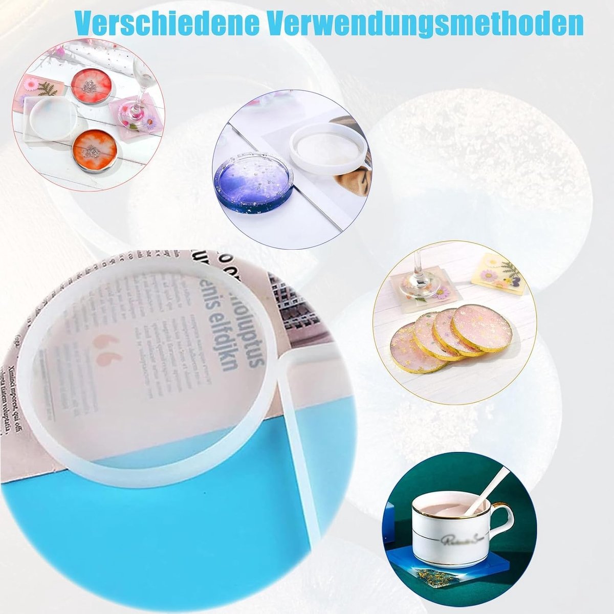 Ronde Epoxy Houten Onderzetters, 5 Stuks Silicone Onderzetters voor Creatieve Projecten en Crafting