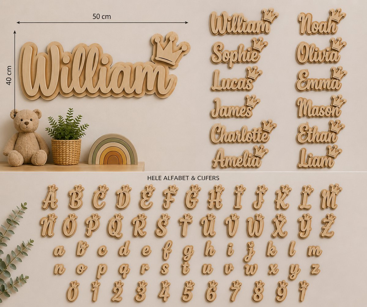 Gepersonaliseerde Houten Naam Wanddecoratie Kinderkamer – 3D Houten Naamplaat op Maat – Dubbele Laag – 5 mm Hout per Laag – Totale Dikte 10 mm – Naamdecoratie voor Babykamer en Kinderkamer – Natuurlijke Houtkleur – Persoonlijk Cadeau