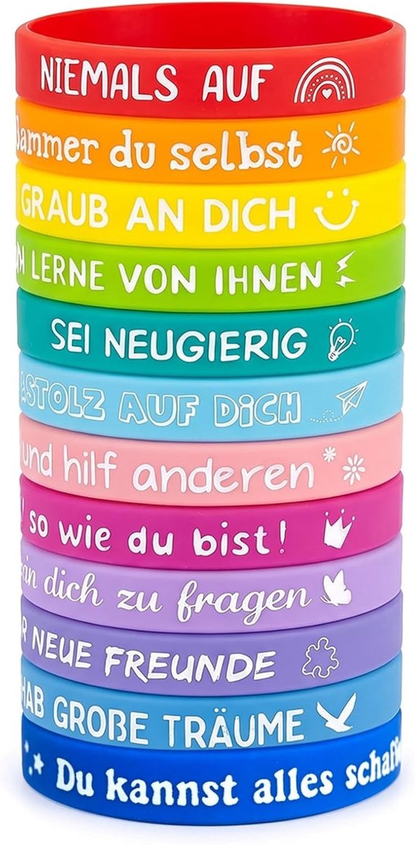 Motiverende Armbanden voor Kinderen - 24 Stuks, Inspirerende Cadeaus voor Verjaardag en Kerst, Silicone, Licht Rekbaar, Perfect voor Basisschoolleerlingen