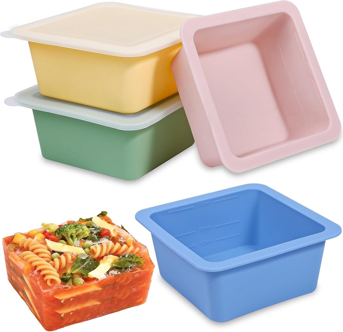 Siliconen voedselbereidingscontainers 500ml - 4 Stuks - Ideaal voor invriezen van soep, boter en maaltijden
