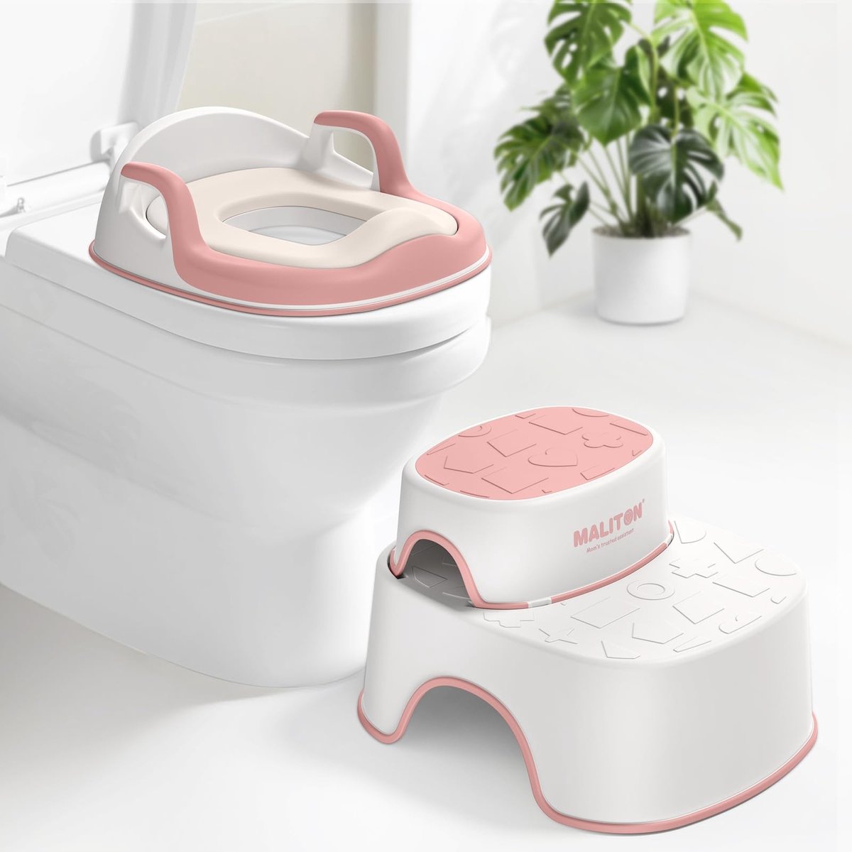 Omgoods - Kindertoiletzitting met 2-in-1 Stapelstoel, Roze