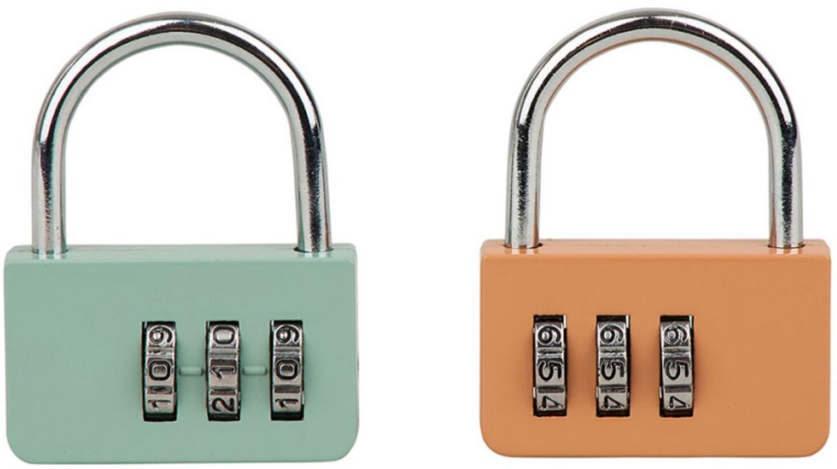 Cogex Hangslot - 2x stuks - groen / oranje - 5 cm - 3-cijferig cijferslot