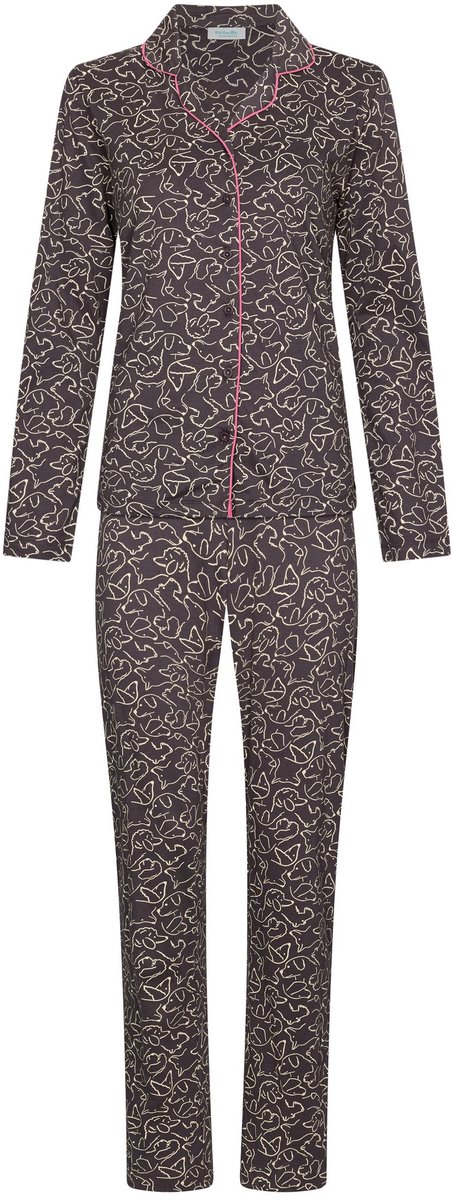 MyRebelle - Furry Friend - Pyjama - Doorknoop - Bio-Katoen - Donkergrijs - Maat 46