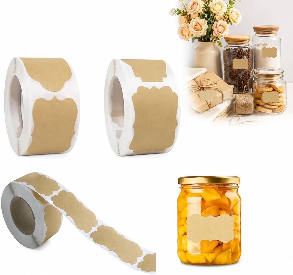 Labels Stickers Set - 750 Stuks, 3 Rollen met 7 Verschillende Ontwerpen - Ideaal voor DIY, Organisatie en Creatieve Projecten
