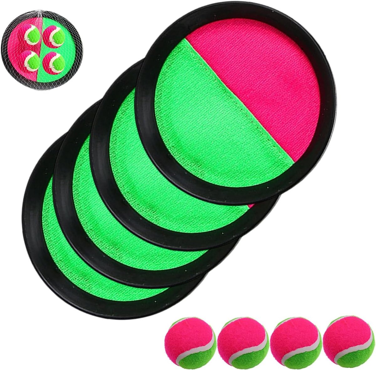 Set met 4 vangplaten en 4 ballen, tuinspeelgoed, geschikt als werpspel outdoor en balspellen voor buiten, voor tuin en vrije tijd