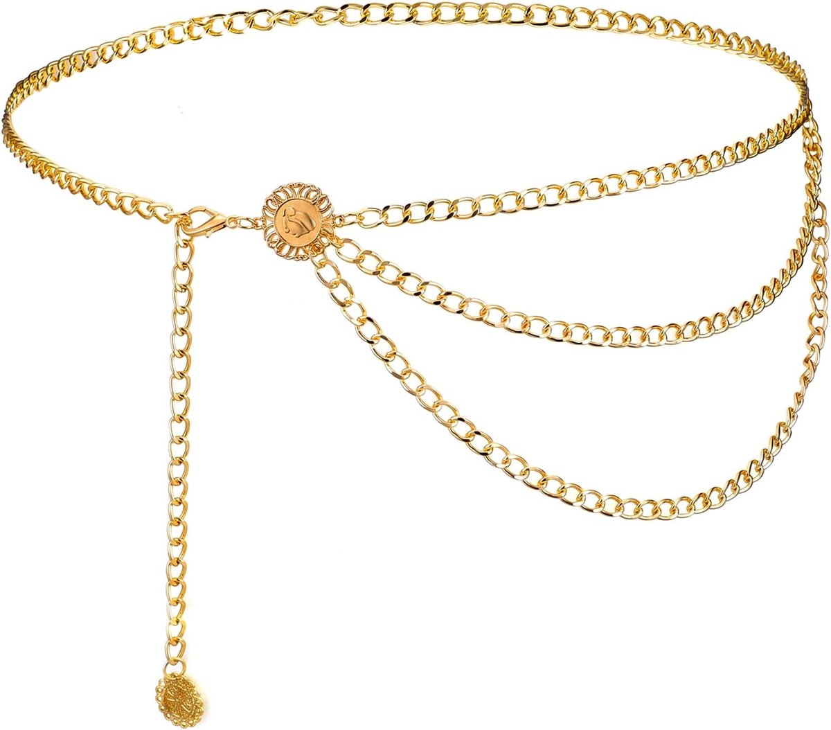 Kettingriem voor dames, verstelbare meerlaagse riemkettingen, modieuze metalen heupketting voor jurken, jeans, broeken en broeken