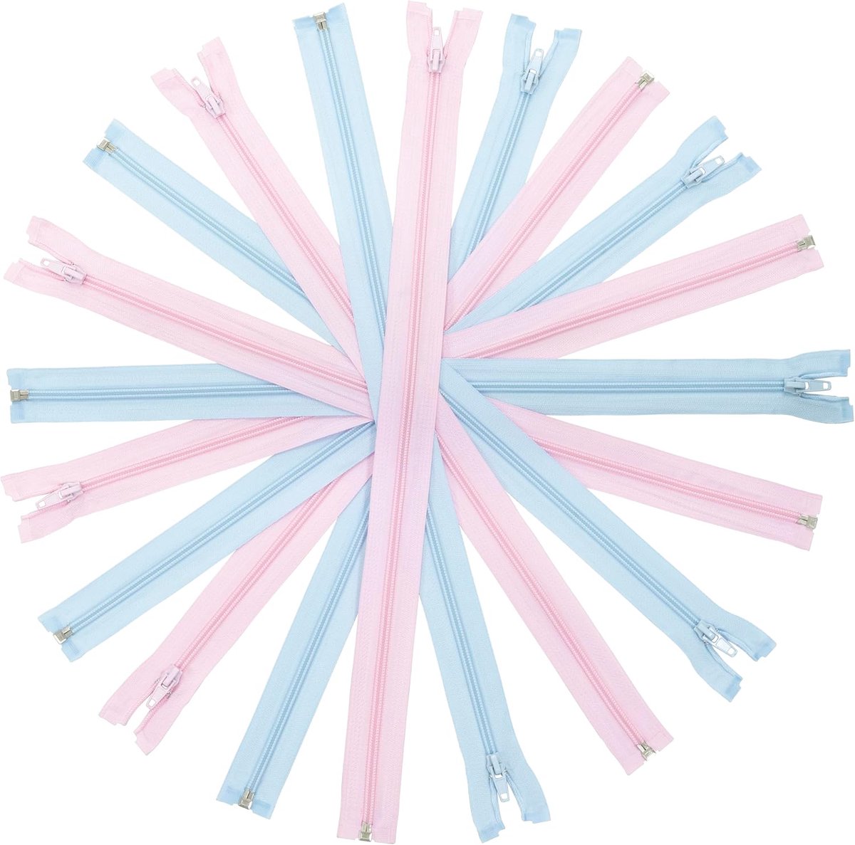 - Set van 10 spiraalritsen N°5, 45 cm, deelbaar met schuiver - lichtroze en ijsblauw - van metaal, nylon, polyester - naaiwerk, DIY-textielcreaties