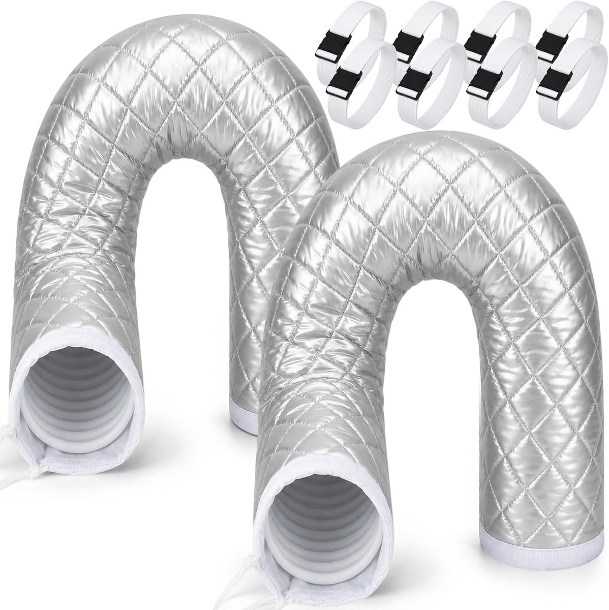 2 stuks 150 x 50 cm slangafdekking voor draagbare airconditioners, met trekkoord en 4 verstelbare bevestigingsriemen, airconditioningsslang, afdekking, isolatie, airconditioning, afvoerslang, isolatie