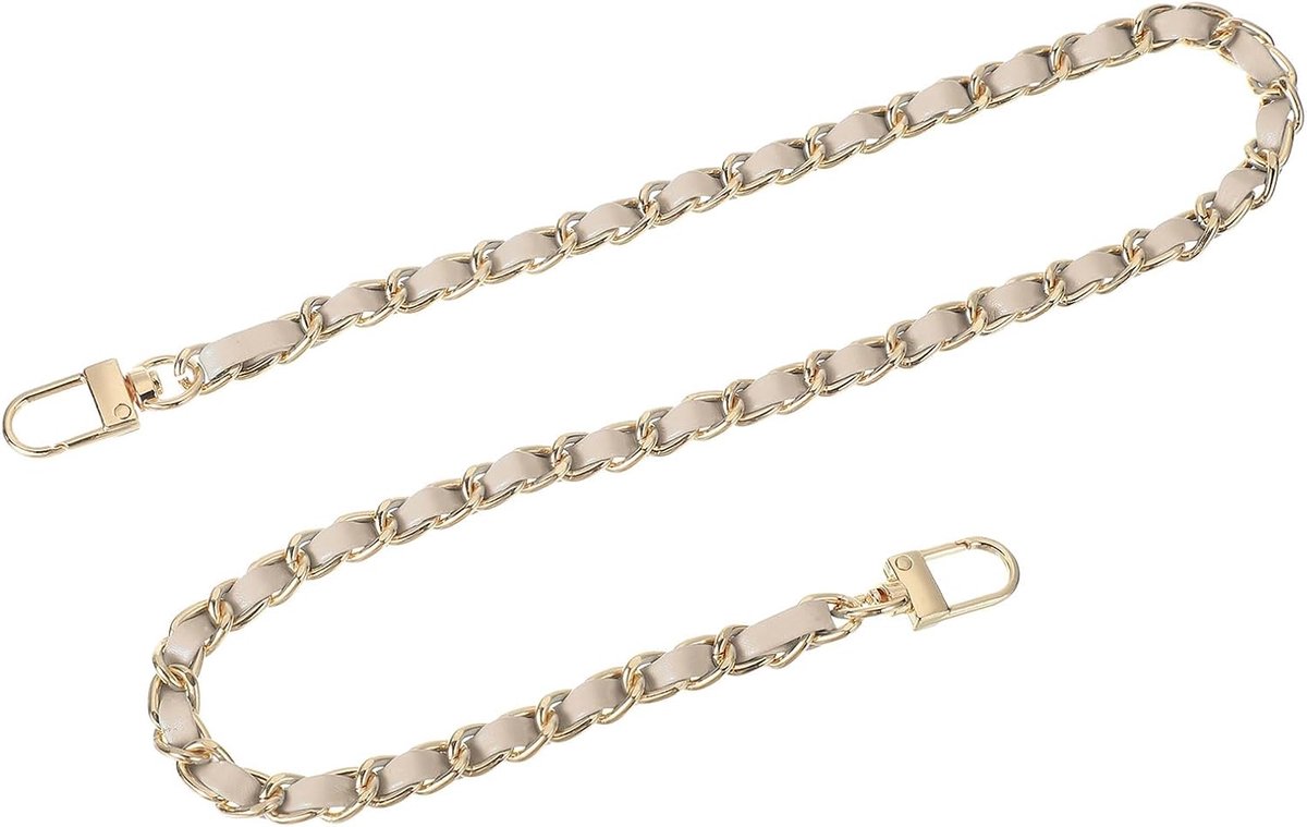 Tasketting, portemonneeketting, 60 cm, tassenriem, handtaskettingen met gespen voor schoudertassen, reserveriemen (beige riem + gouden ketting)