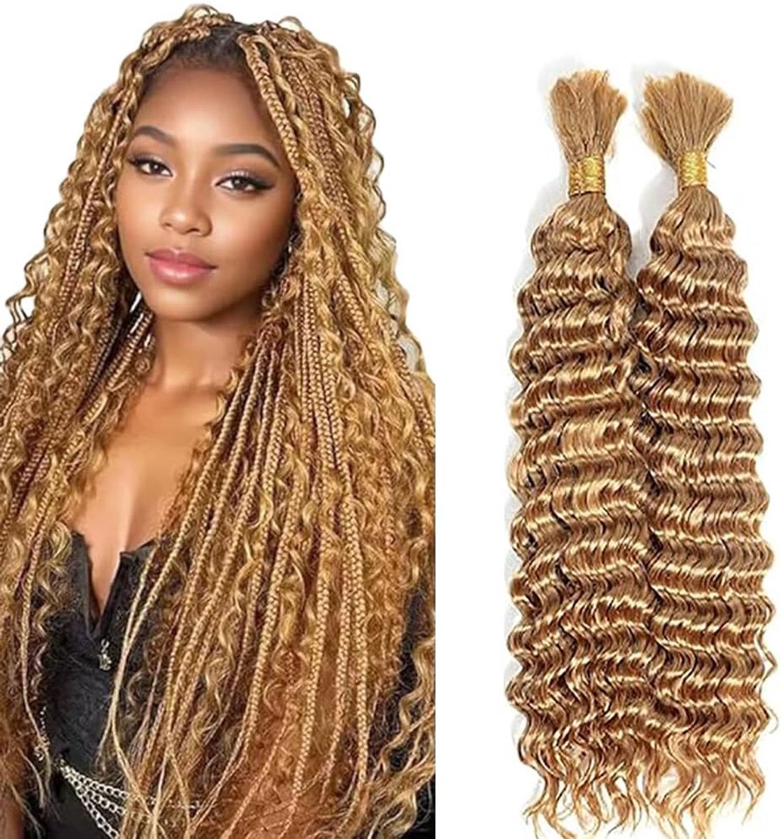 Wave Bulk Human Braiding Hair for Boho Braids Knotless Braids Total 100g 2 Bundles 34 34 Inch Human Hair Extension Unprocessed No Weft #27 Blonde for Women