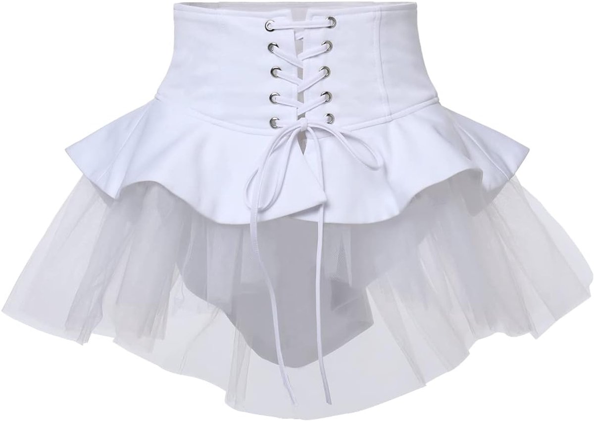 Steampunk Victoriaanse rok met ruches voor dames, tule rok, tailleriem, korset, kostuum, piratenonderrok, cosplay, Halloween-jurk