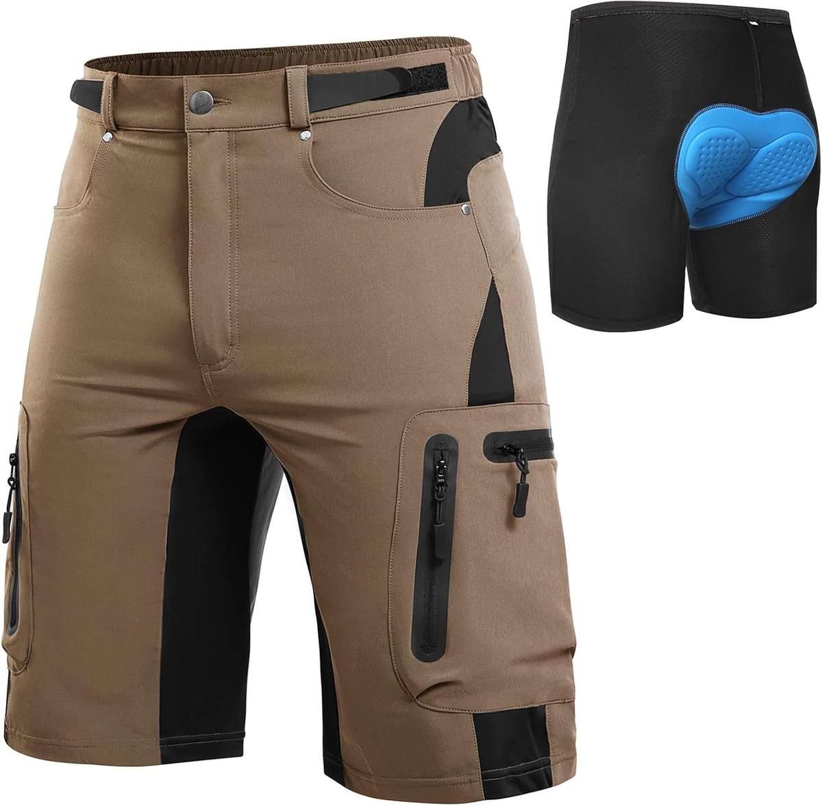 MTB-broek, voor heren, sneldrogende mountainbike broek met 4D zitkussen, elastische outdoor sport- en wielerbroek voor de mountainbike