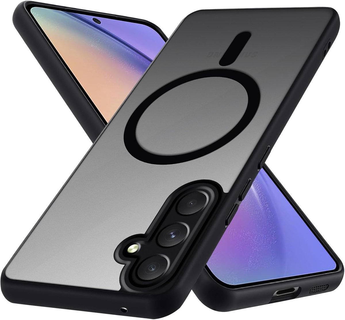 Voor Samsung Galaxy A54 hoes met MagSafe, volledige camerabescherming, ingebouwde magneetring, schokbestendig krasbestendig transparant matte hoes voor Samsung A54 Case 6,4 inch, zwart