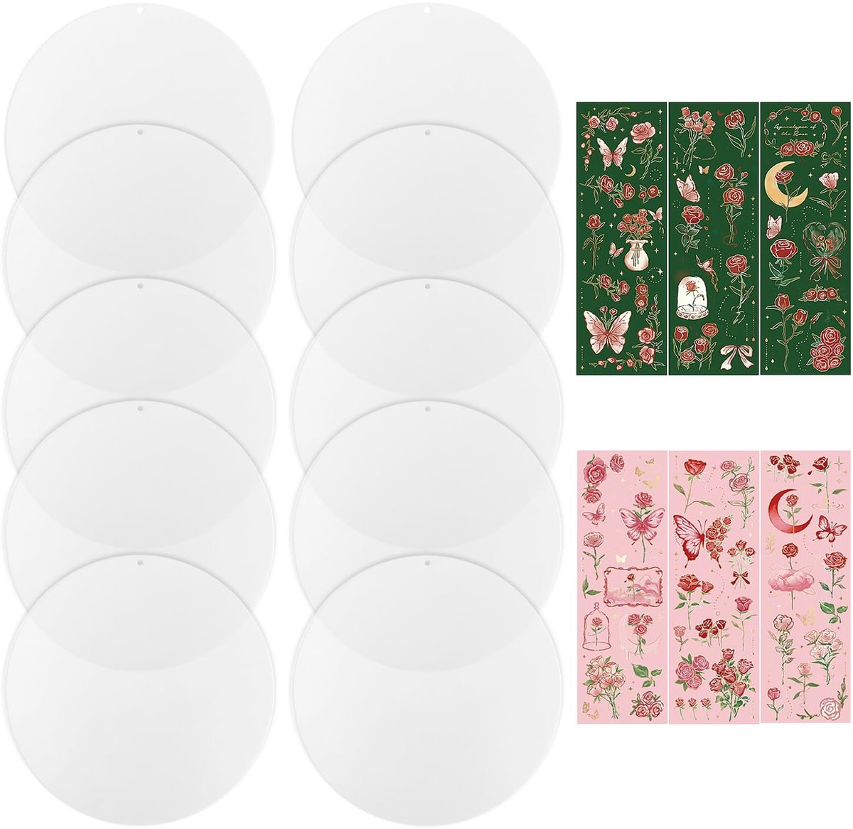 10 stuks acrylschijven, 2 sets stickers, geperforeerde ronde schijven, lege transparante schijven, acrylproducten, lege acrylschijven