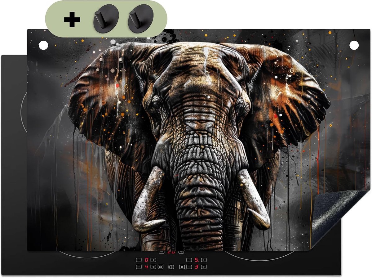 Inductie Beschermer 52.7x81.6 cm Keuken Decoratie Kookplaat Inductiekookplaat Afdekplaat Anti Slip Mat, Spatscherm achterwand Olifant - Watercolor - Wilde Dieren - Luxe