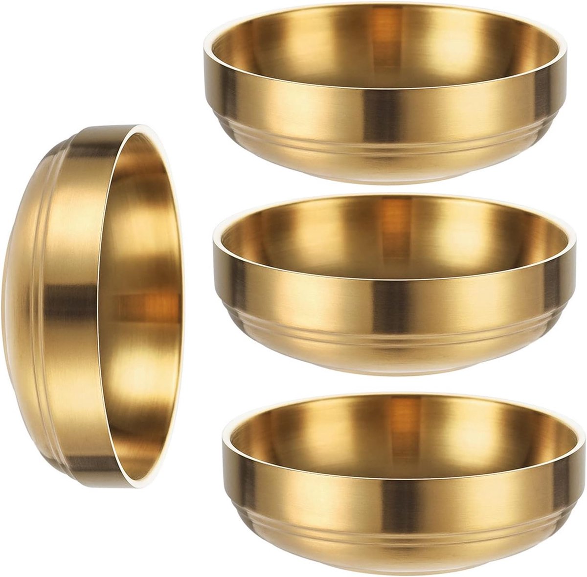4 stuks gouden sausschaaltjes van roestvrij staal, dubbele dekkom sojasaus, snackschalen en dipschalen, kruidenschalen, mini-kom voor dips, voor friet, kruiden, sushi-server, 12 cm