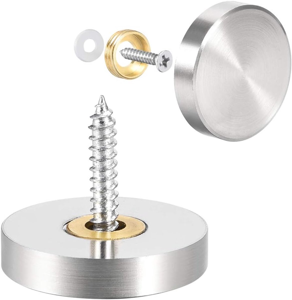 Sourcing map 2 stuks. Spiegel schroeven decoratieve kappen afdekking nagels geborsteld roestvrij staal 10mm 25mm 4pcs