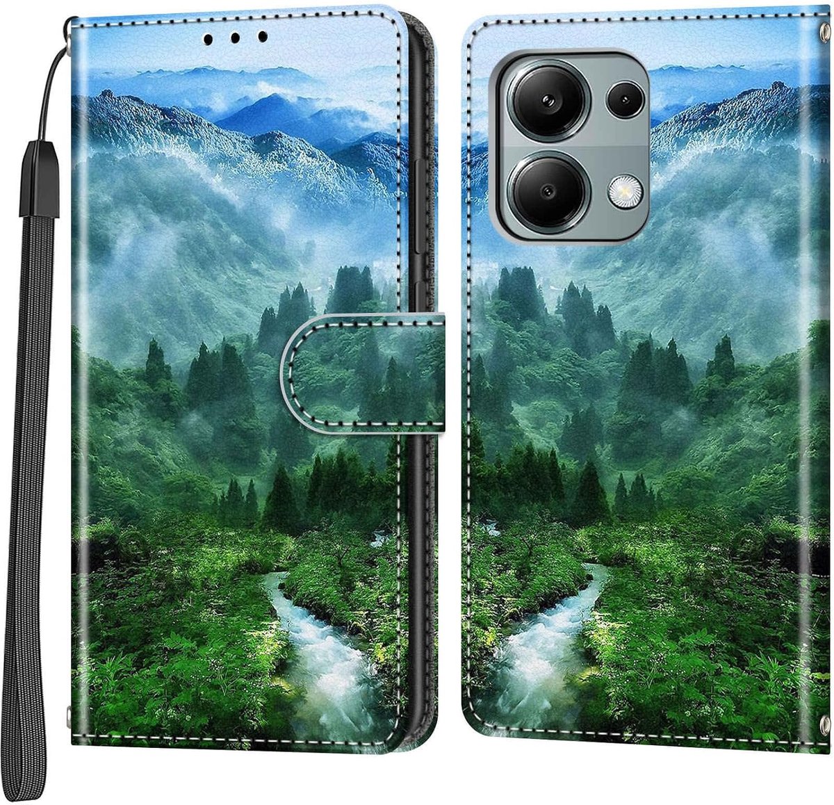 Telefoonhoesje voor Xiaomi Redmi Note 13 Pro 4G/ Poco M6 Pro 4G, het bos | Portemonneehoesje, PU Leer, Kaartsleuf, Standfunctie, Inklapbaar, Beschermhoes