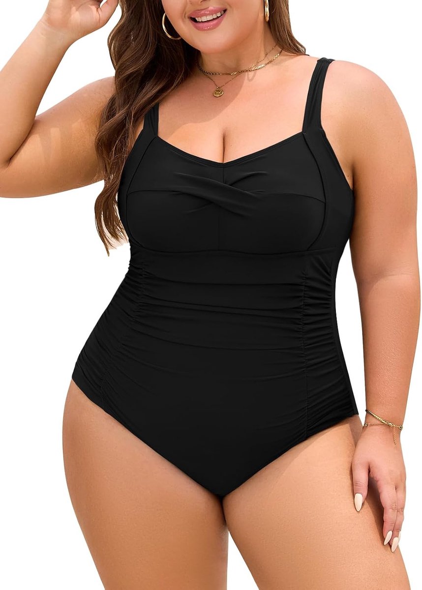 Eendelig badpak voor dames, grote maten, sexy push-up V-hals, eendelig, buik, curvend, L-4XL