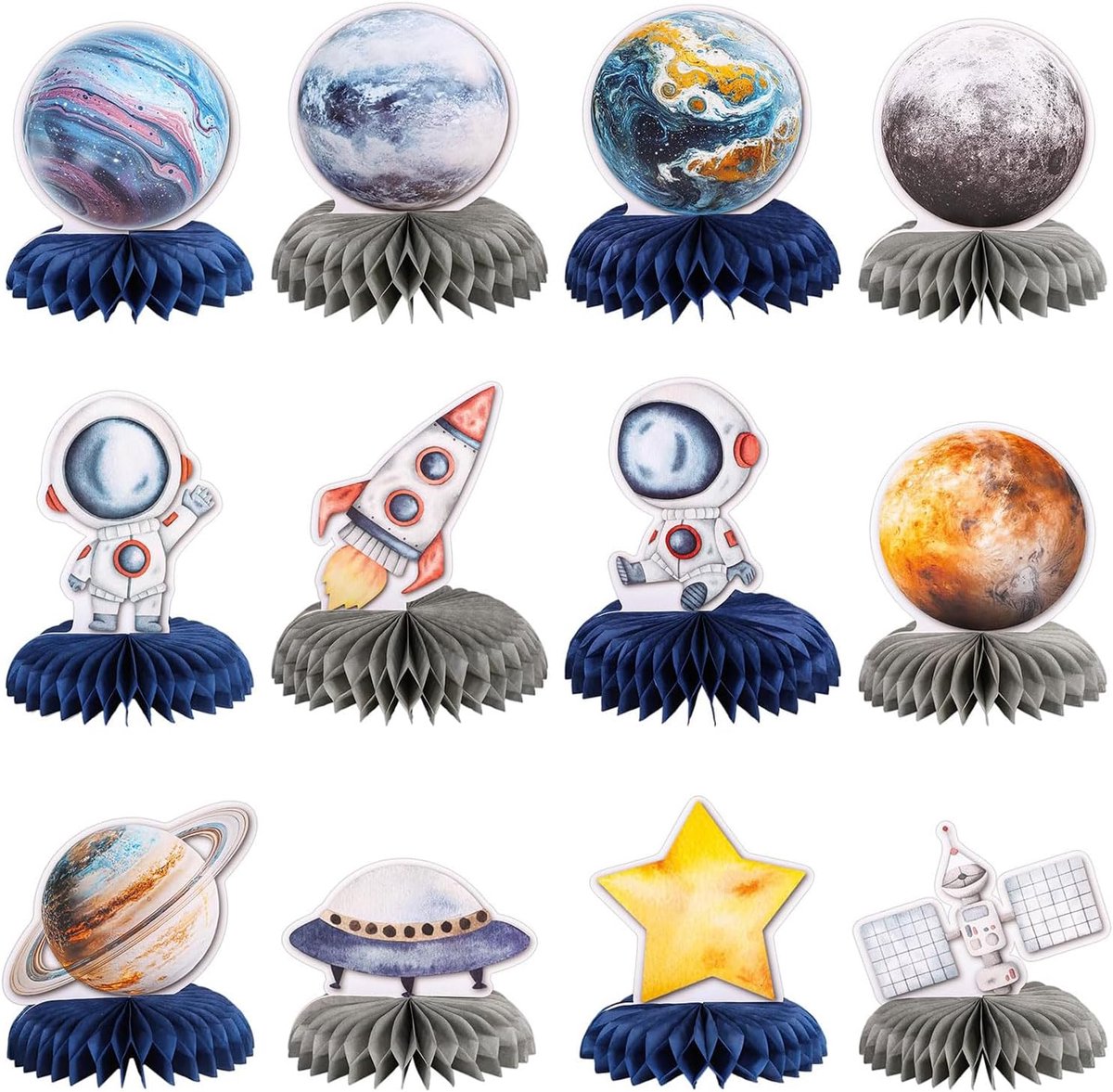 12 Stuks Ruimtevaart Thema Feest Versieringen Buitenruimte Honingraat Tafelstukken Astronaut Verjaardagsdecoraties Tafelornamenten Voor Jongens Kinderen