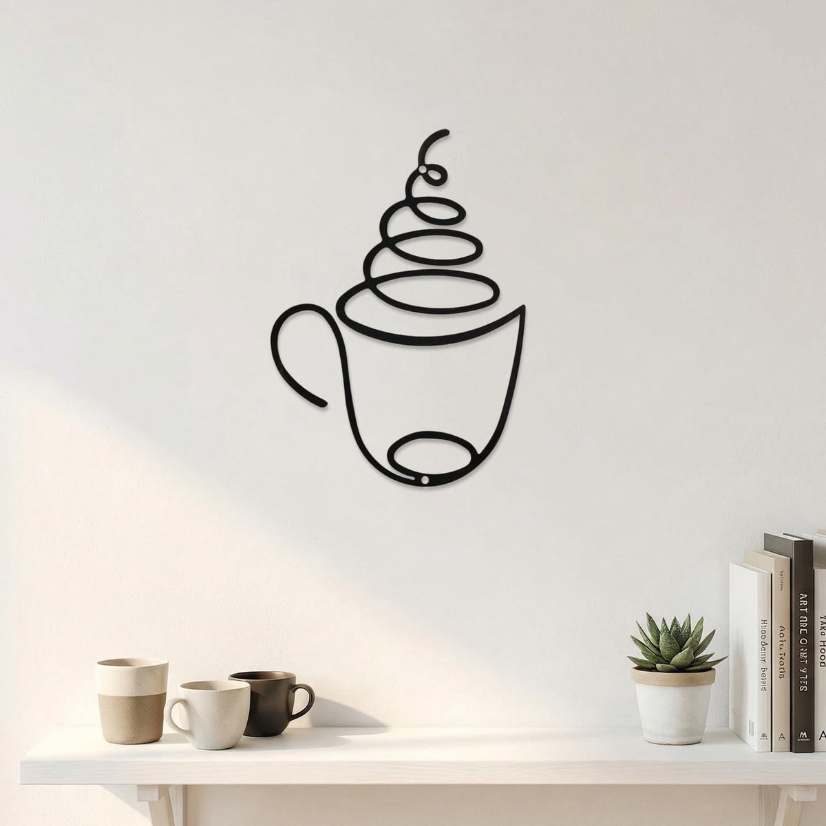 Zwarte Metalen Coffee Sign | 20cm×14cm Wanddecoratie voor de Koffiehoek | Moderne IJzeren Muurkunst voor Keuken & Eetkamer