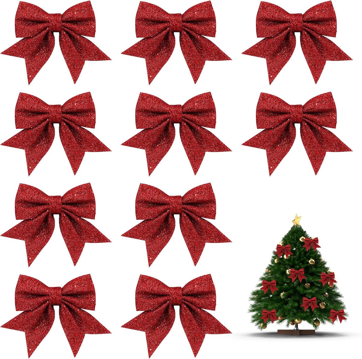 Strikken voor kerst, kerstdecoratie, rood, kerstboomversiering, rood, kerstboomstrikken, multifunctionele kerstbow, geschikt voor Kerstmis en andere feesten (rood)