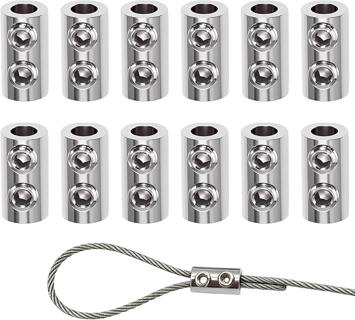 12 stuks draadkabelklemmen 1,5-2 mm draadkabelklem dubbel gat metalen kabelklem metaal dubbel gat roestvrij staal bevestigingsaccessoires