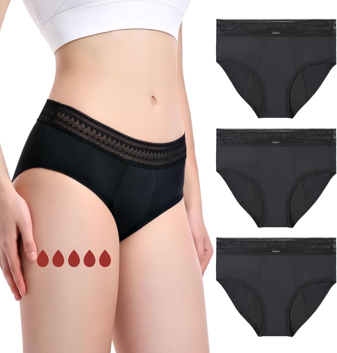 Menstruatie-ondergoed voor sterke bloedingen, menstruatieondergoed met kant, 50 ml, ultra-snelle absorptie-pad, duurzaam en herbruikbaar, maat 3XL